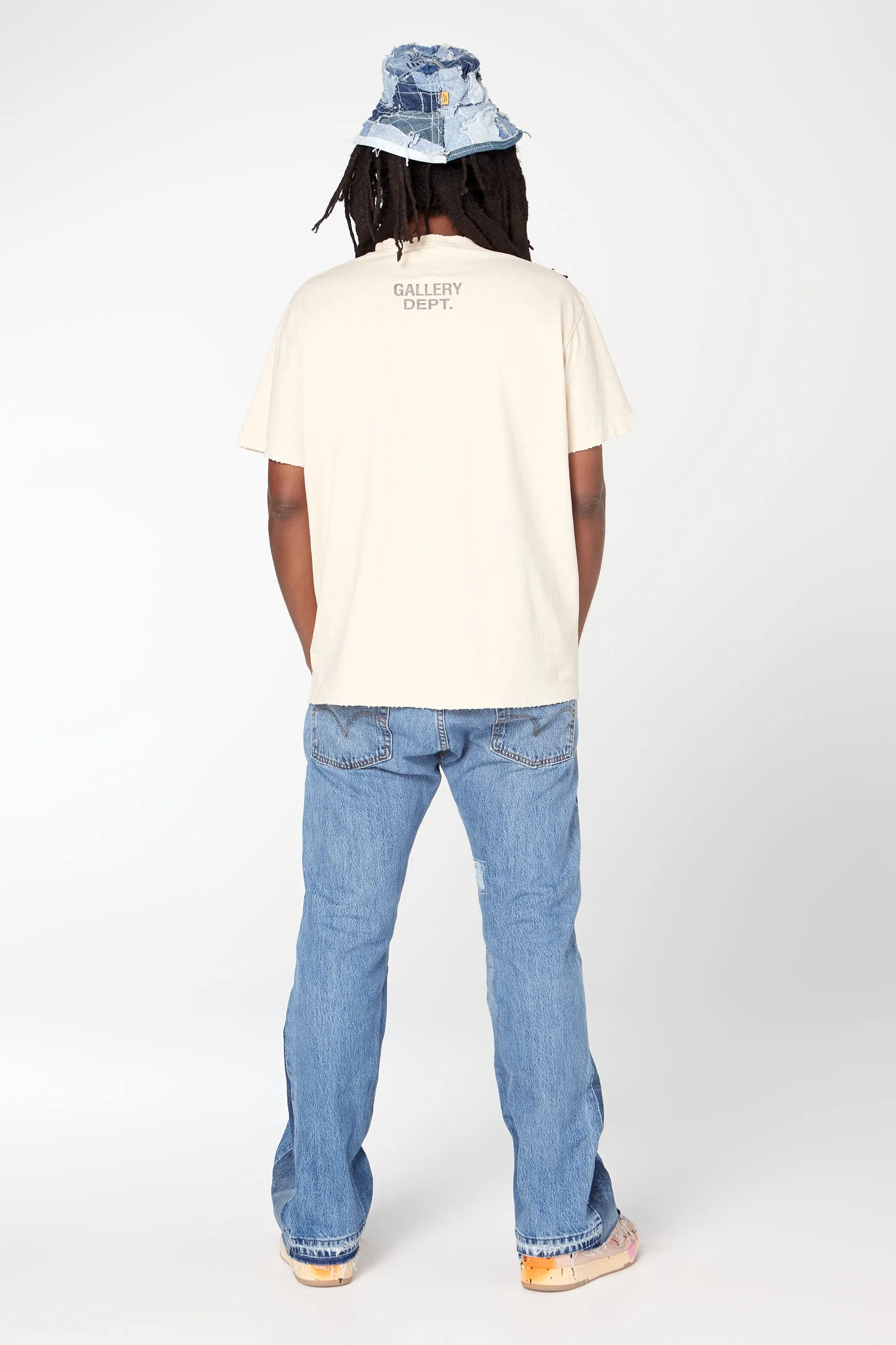 p270 647#Gallery Dept New Washed Blue Destroyed Hole Embroidery Patch Hand-painted Splashed Ink Splicing Micro-Large Jeans Heavy Industry Ox King American High Street Casual Pants Washed Blue S~XL